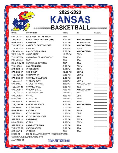 kansas jayhawks men's basketball|ku basketball schedule 2022 23 printable.